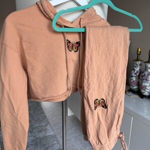 SHEIN Peach Butterfly Embroidered Pajama Set